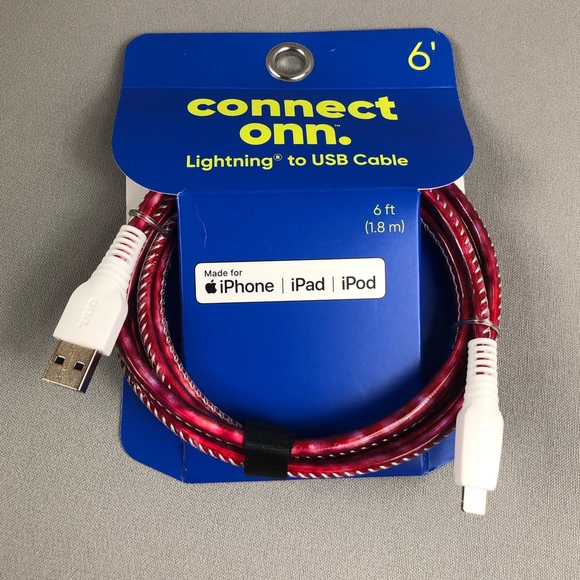 onn. 6’ Fashion Cable USB Lightning Cable with Cable Management 2pck - Picture 2 of 5